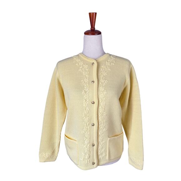 Vintage pastel yellow floral button down sweater SP spring Easter Cottagecore - Picture 1 of 12